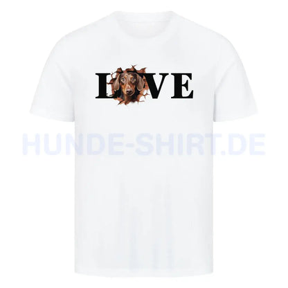 Premium T-Shirt "Dackel ( braun ) LOVE" Weiß – hunde-shirt.de