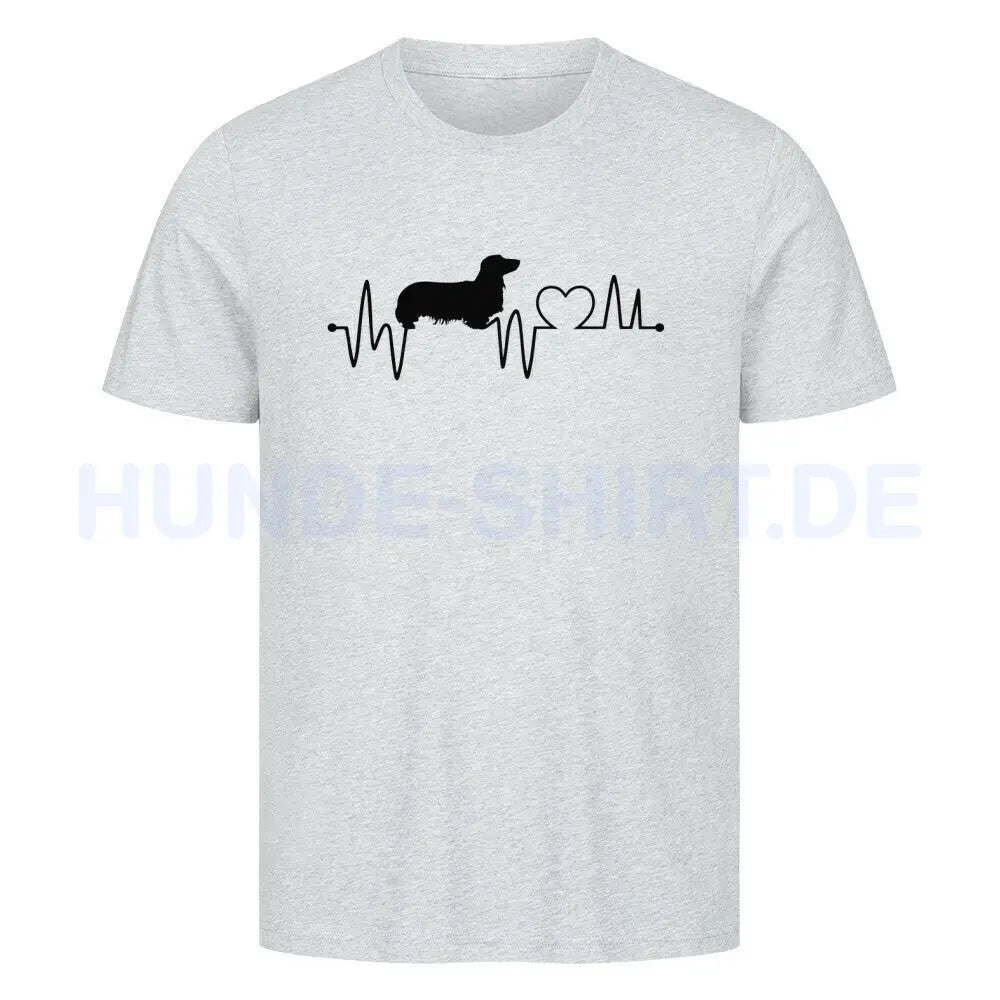 Premium T-Shirt "Dackel ( Langhaar ) - Heartbeat" Heather Grey – hunde-shirt.de