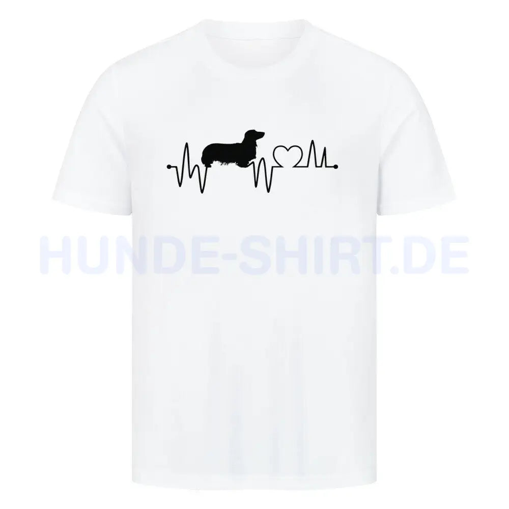 Premium T-Shirt "Dackel ( Langhaar ) - Heartbeat" Weiß – hunde-shirt.de