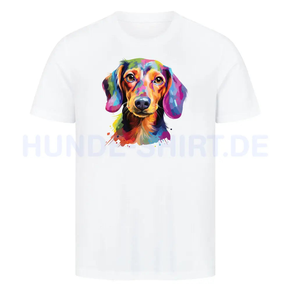 Premium T-Shirt "Dackel - Paint" Weiß – hunde-shirt.de