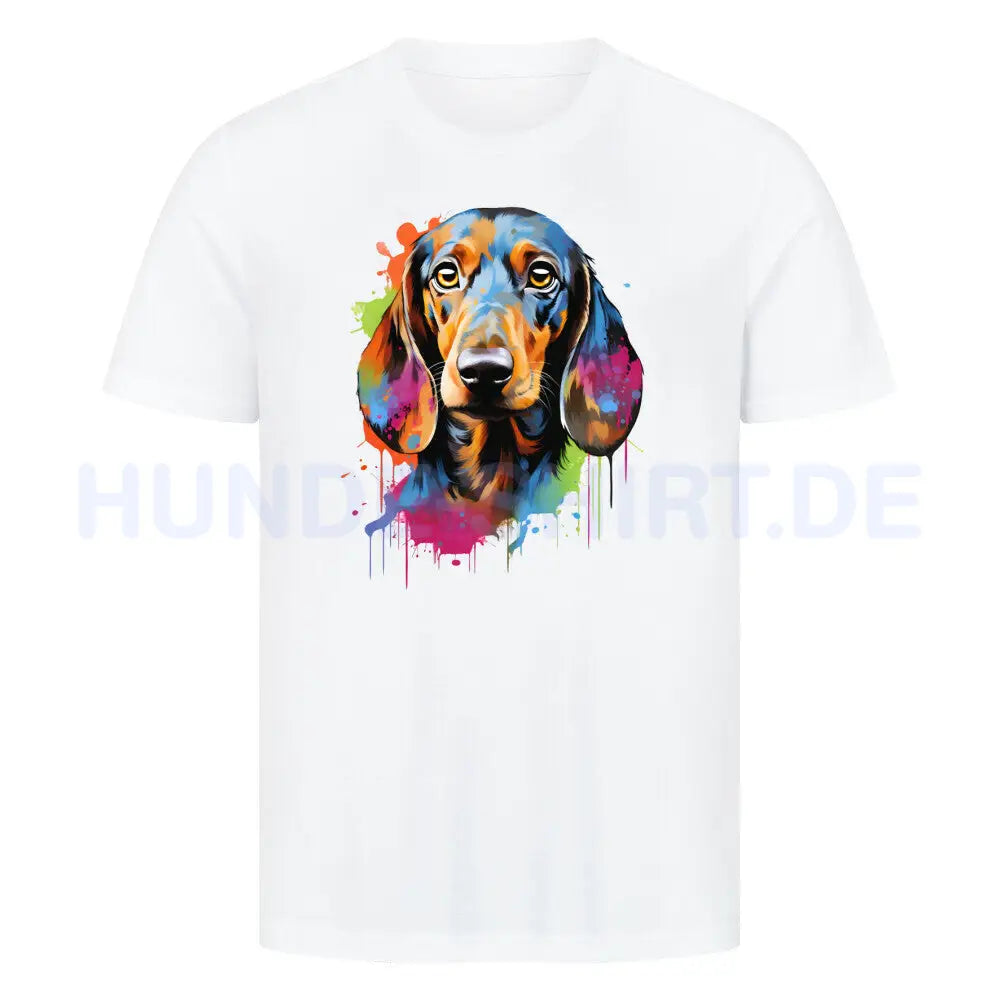 Premium T-Shirt "Dackel Paint" Weiß – hunde-shirt.de