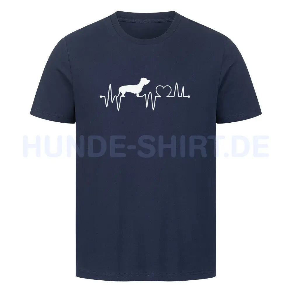 Premium T-Shirt "Dackel ( Rauhaar ) - Heartbeat" French Navy – hunde-shirt.de