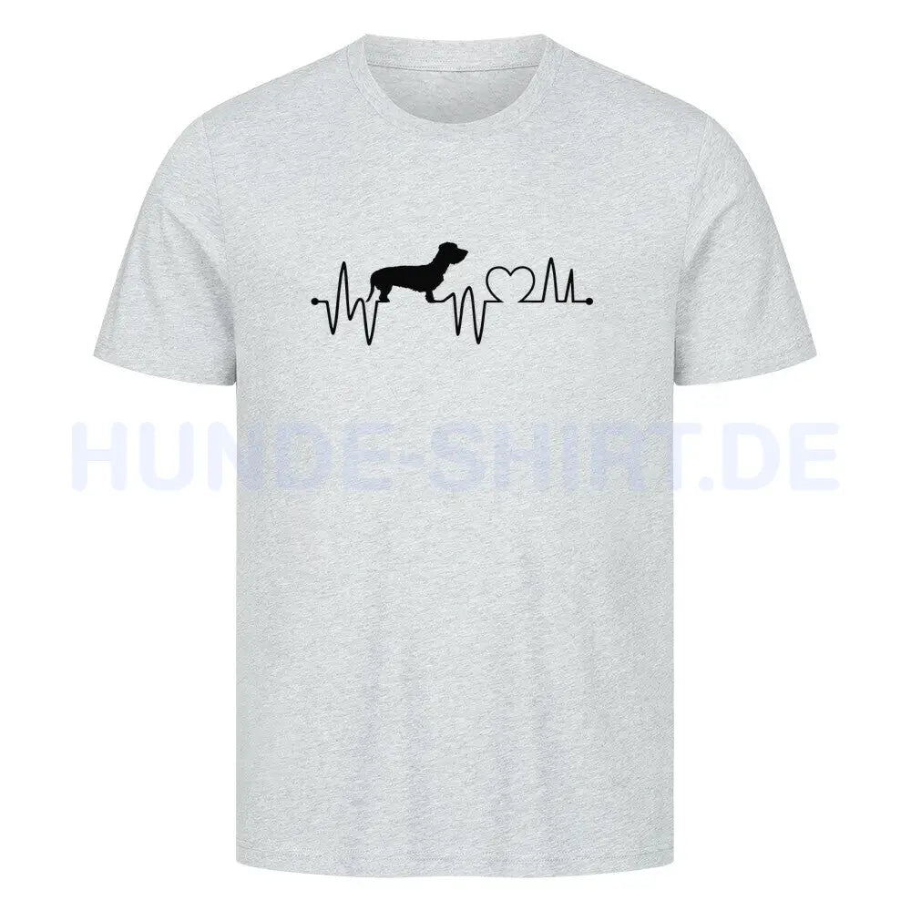 Premium T-Shirt "Dackel ( Rauhaar ) - Heartbeat" Heather Grey – hunde-shirt.de