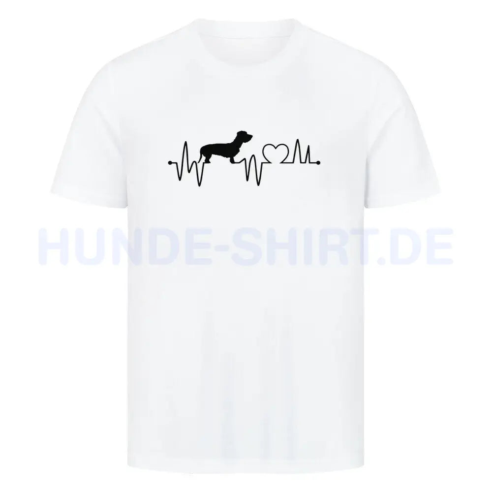 Premium T-Shirt "Dackel ( Rauhaar ) - Heartbeat" Weiß – hunde-shirt.de