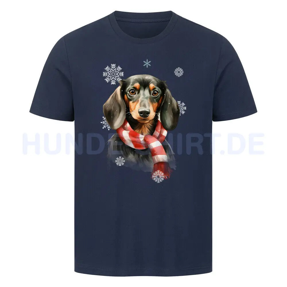 Premium T-Shirt "Dackel Winter 3" French Navy – hunde-shirt.de