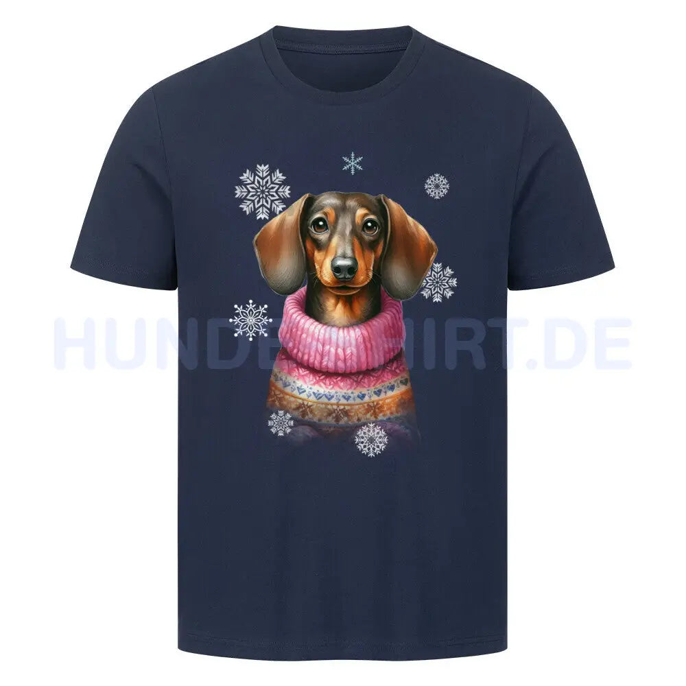 Premium T-Shirt "Dackel Winter" French Navy – hunde-shirt.de