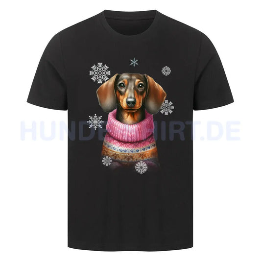 Premium T-Shirt "Dackel Winter" Schwarz – hunde-shirt.de