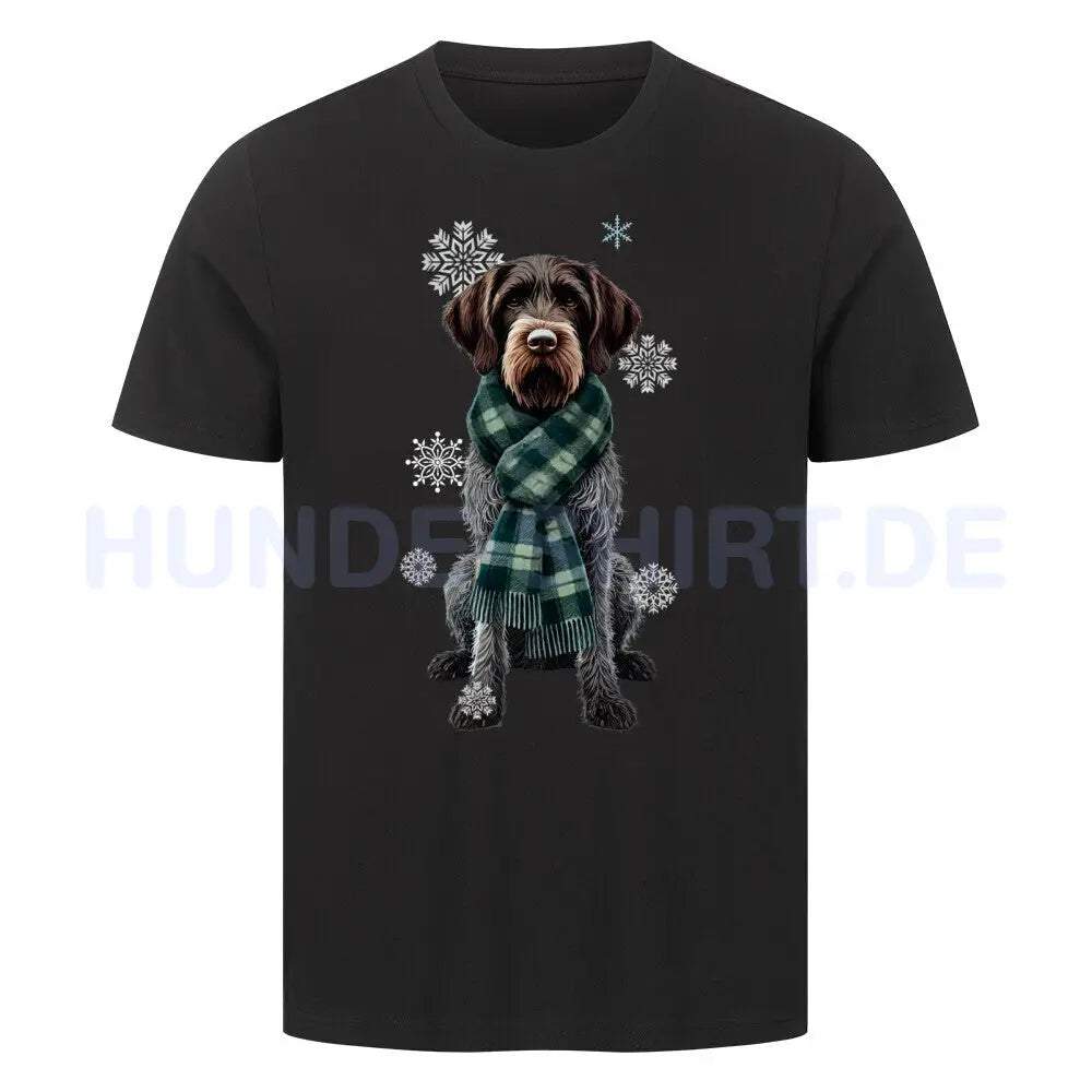 Premium T-Shirt "Deutsch Drahthaar Winter" Schwarz – hunde-shirt.de