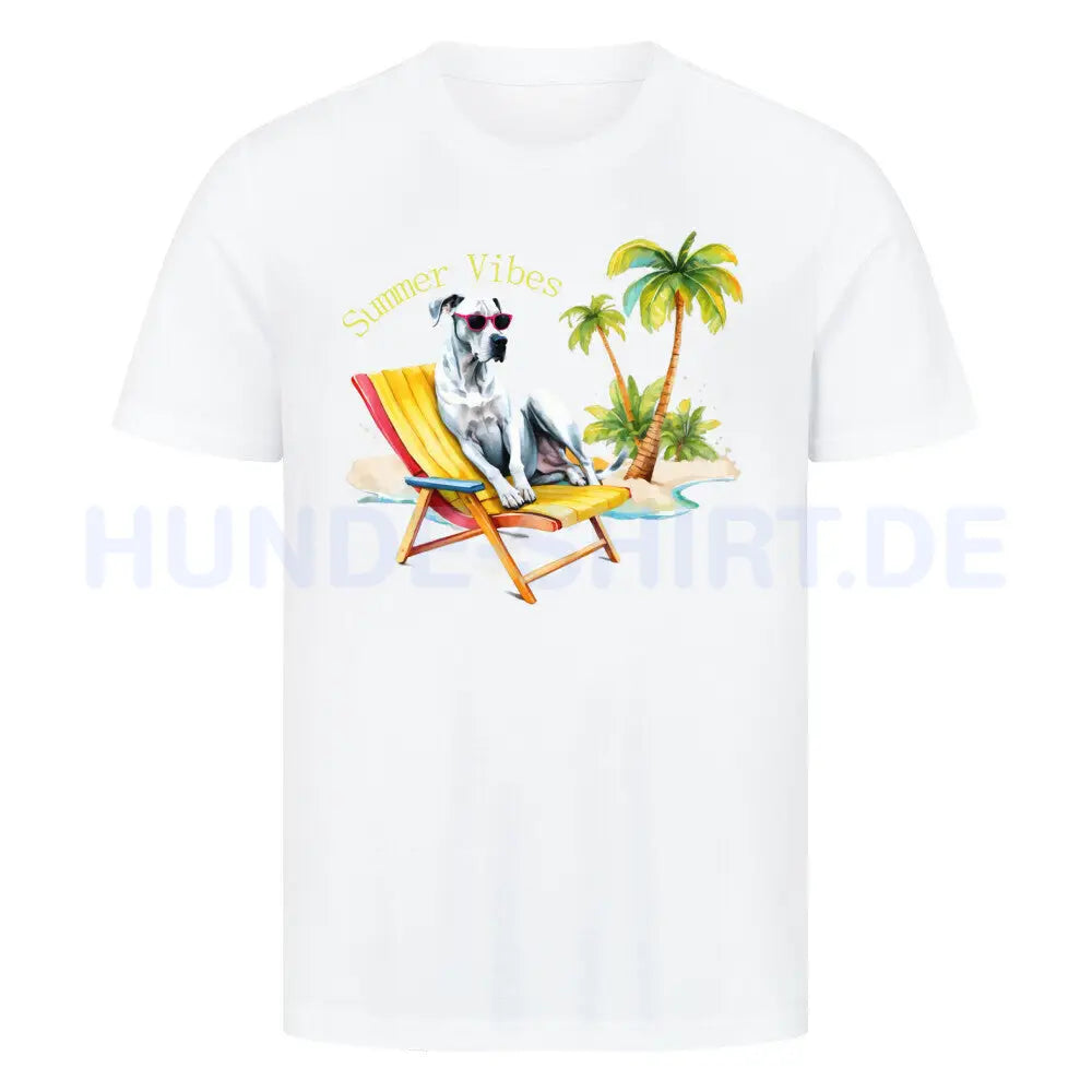 Premium T-Shirt "Deutsche Dogge - Summer Vibes" Weiß – hunde-shirt.de