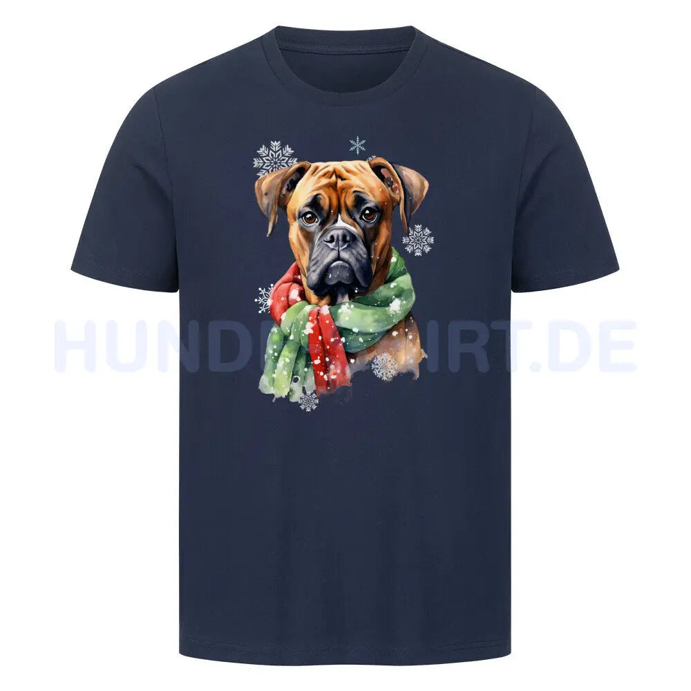 Premium T-Shirt "Deutscher Boxer Winter" French Navy – hunde-shirt.de