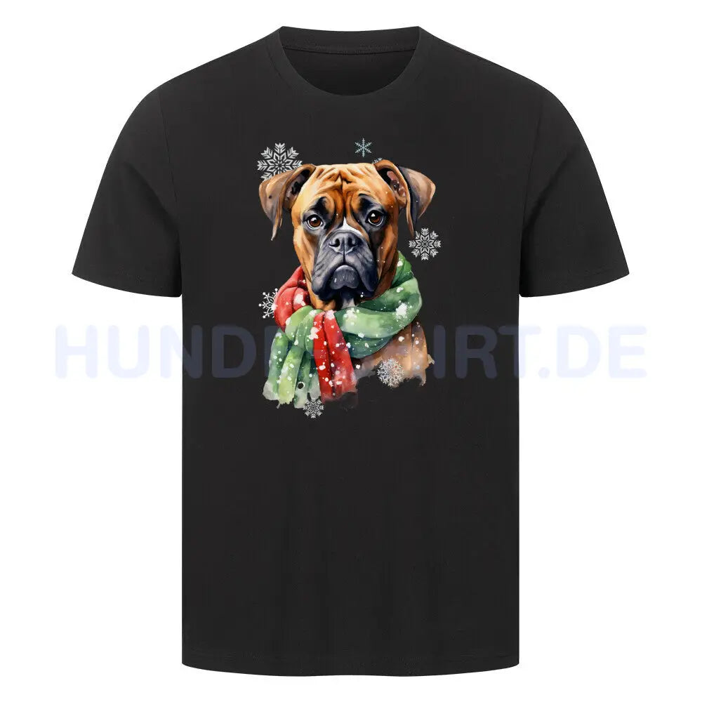 Premium T-Shirt "Deutscher Boxer Winter" Schwarz – hunde-shirt.de