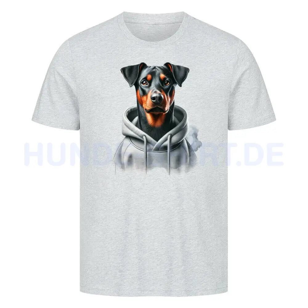 Premium T-Shirt "Deutscher Pinscher Hooded" Heather Grey – hunde-shirt.de