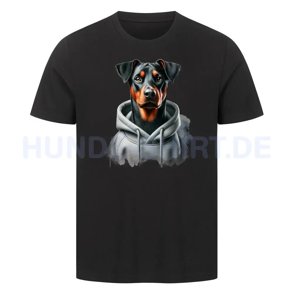 Premium T-Shirt "Deutscher Pinscher Hooded" Schwarz – hunde-shirt.de