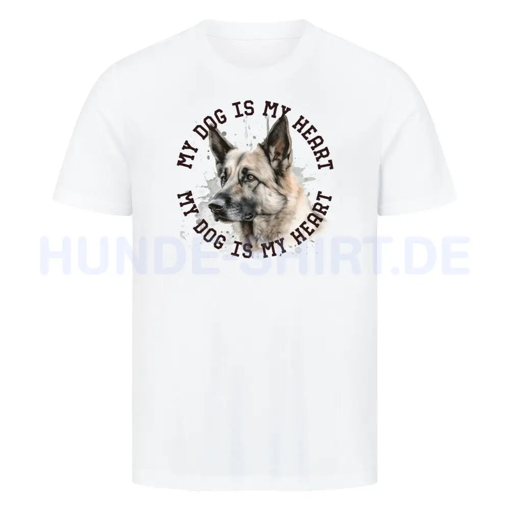 Premium T-Shirt "Deutscher Schäferhund hell HEART" Weiß – hunde-shirt.de