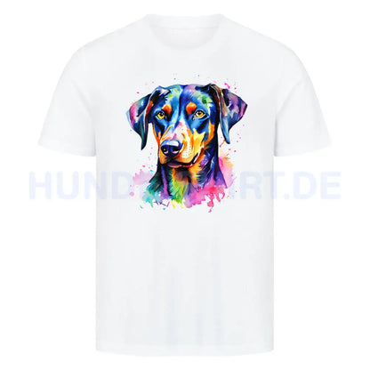 Premium T-Shirt "Dobermann - Splash" Weiß – hunde-shirt.de