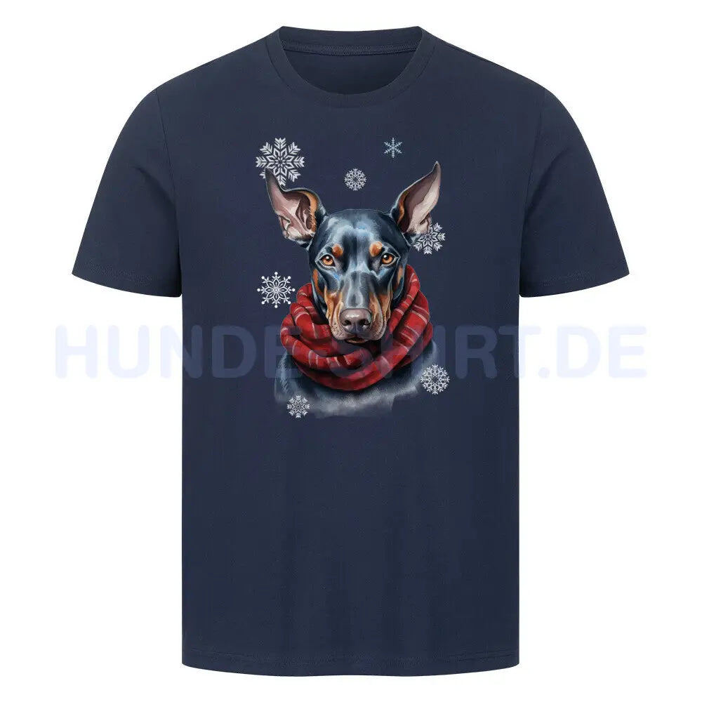 Premium T-Shirt "Dobermann Winter 2" French Navy – hunde-shirt.de