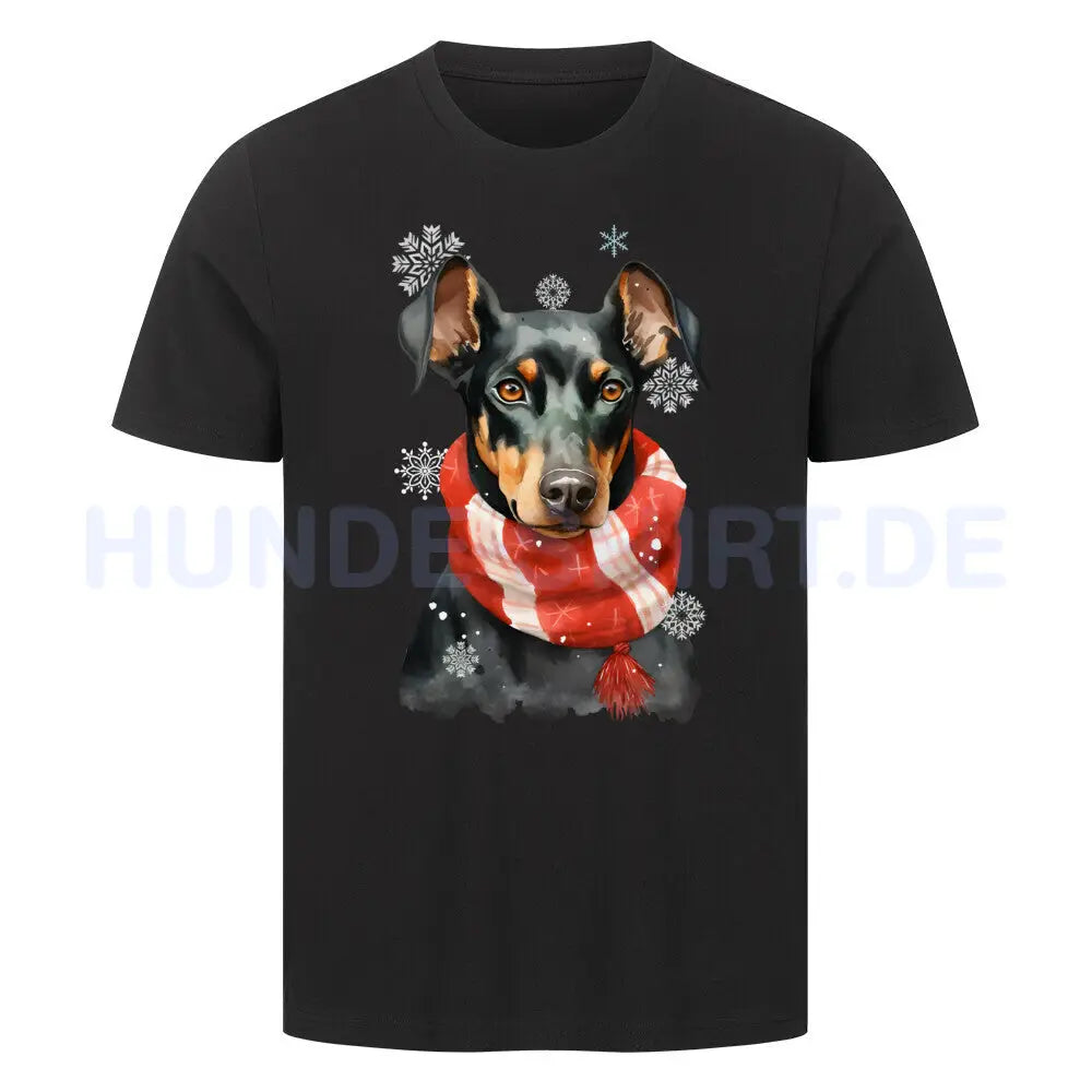 Premium T-Shirt "Dobermann Winter" Schwarz – hunde-shirt.de