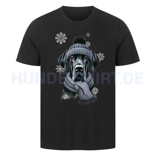 Premium T-Shirt "Dogge schwarz Winter" Schwarz – hunde-shirt.de