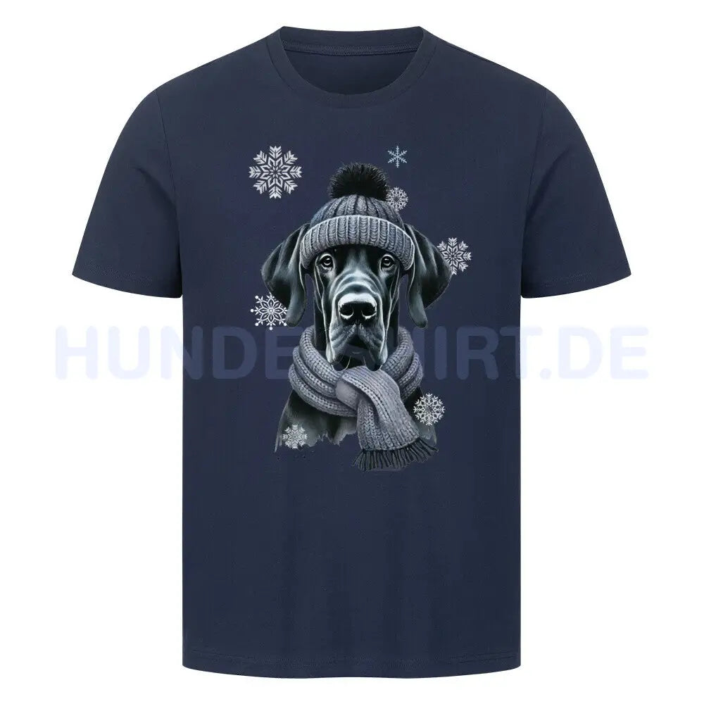 Premium T-Shirt "Dogge schwarz Winter" French Navy – hunde-shirt.de