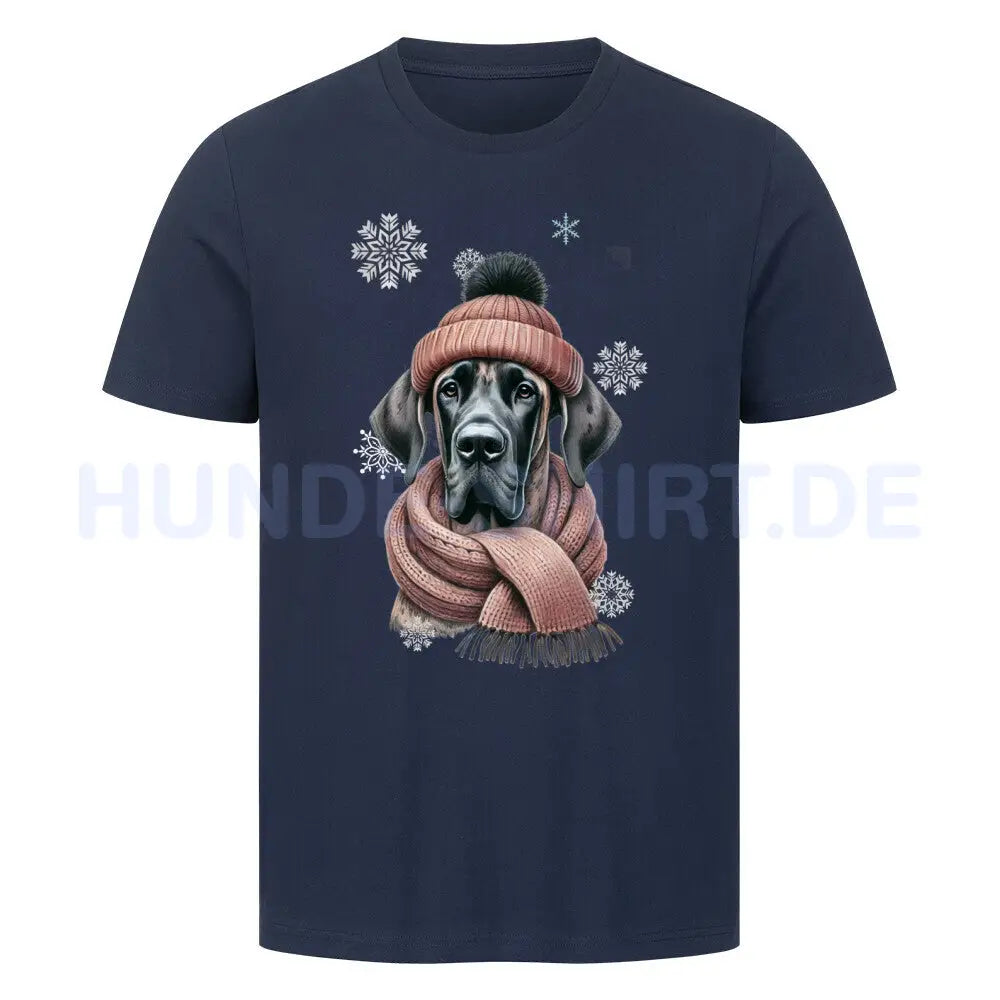 Premium T-Shirt "Dogge Winter 2" French Navy – hunde-shirt.de