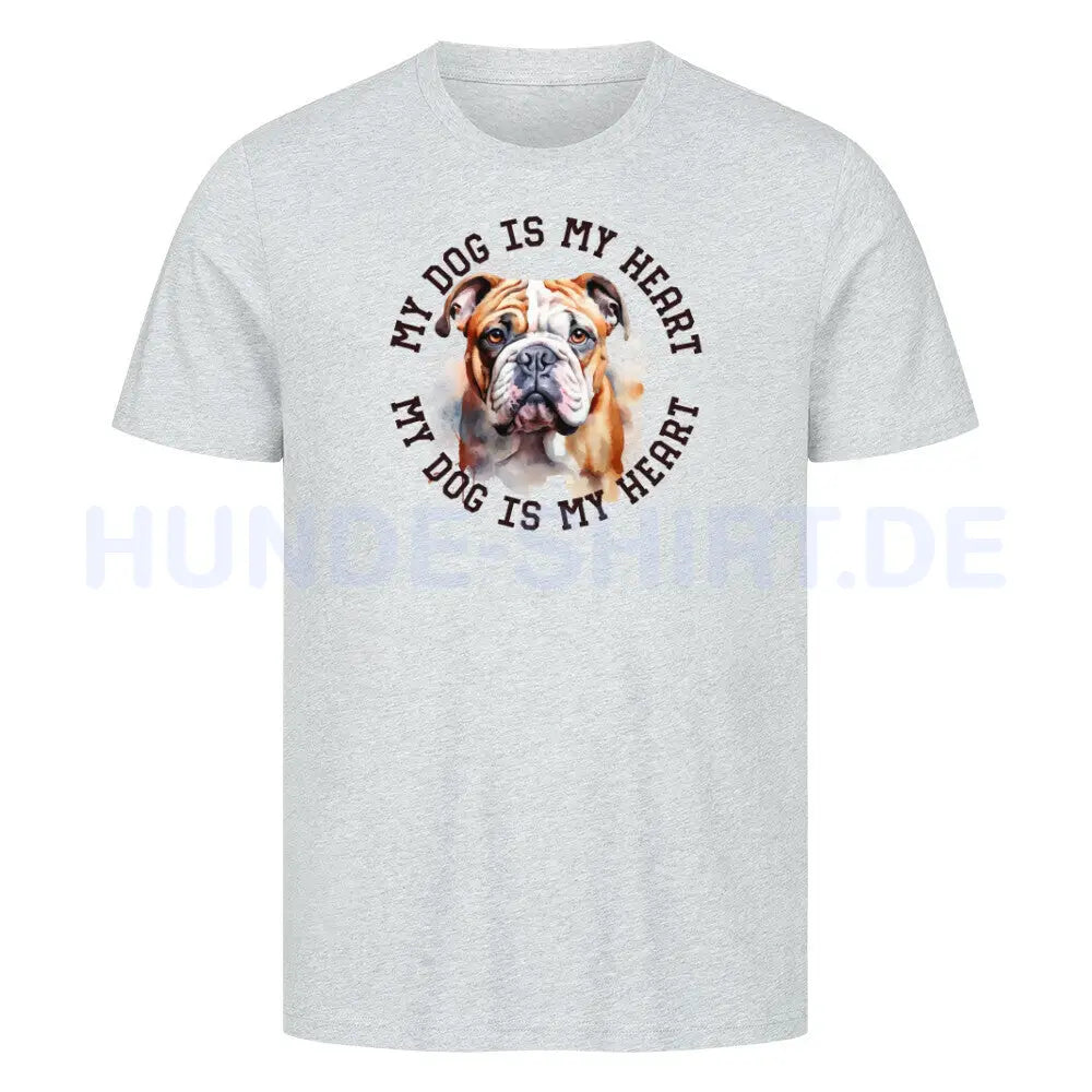 Premium T-Shirt "English Bulldog HEART" Heather Grey – hunde-shirt.de