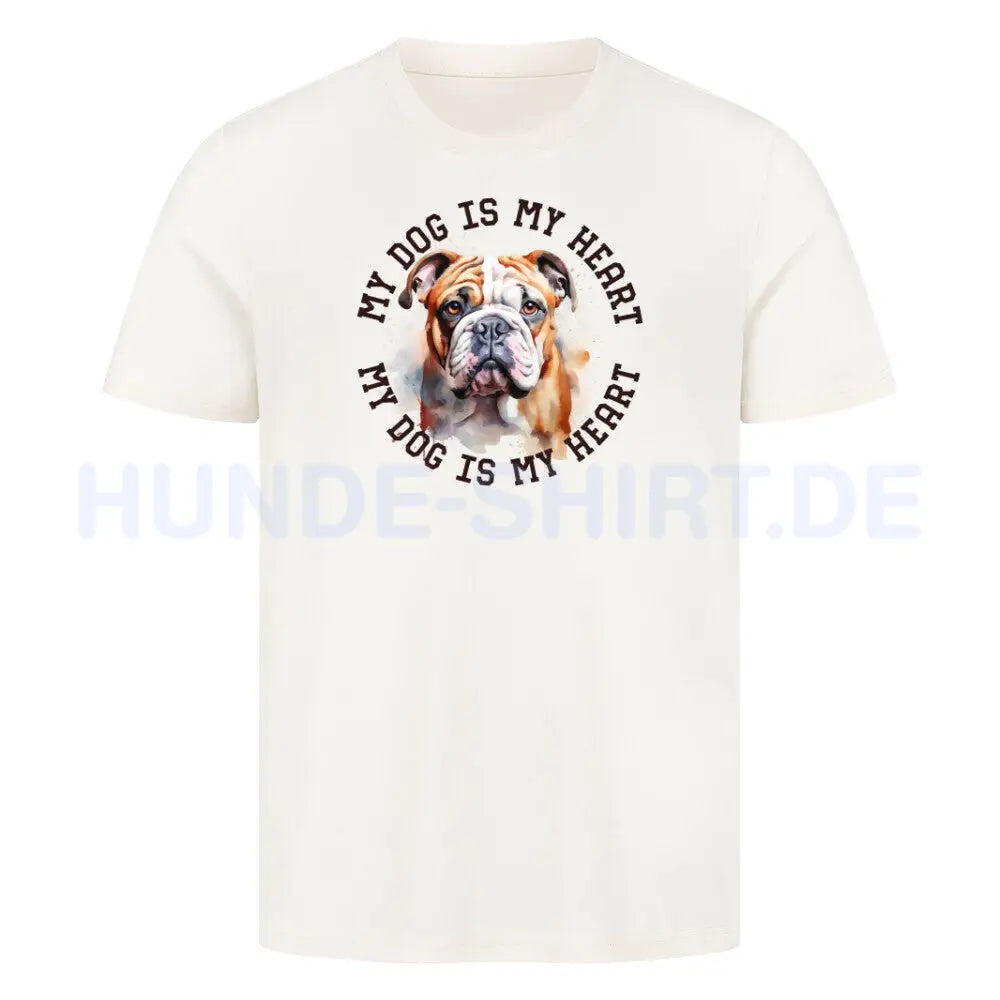 Premium T-Shirt "English Bulldog HEART" Natural Raw – hunde-shirt.de