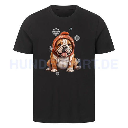 Premium T-Shirt "English Bulldog Winter Puppy" Schwarz – hunde-shirt.de