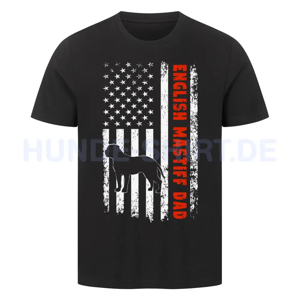 Premium T-Shirt "English Mastiff - Flag Dad" Schwarz – hunde-shirt.de