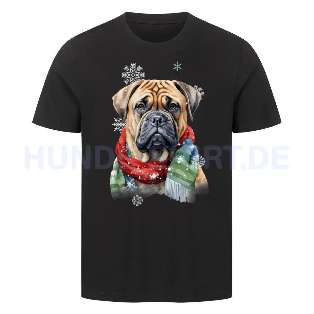 Premium T-Shirt "English Mastiff Winter" Schwarz – hunde-shirt.de