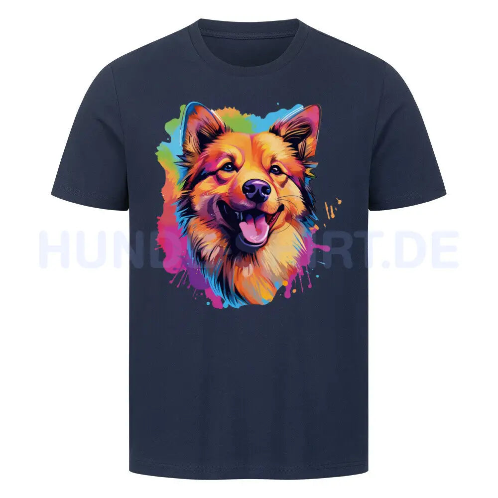 Premium T-Shirt "Finnischer Spitz - Paint" French Navy – hunde-shirt.de