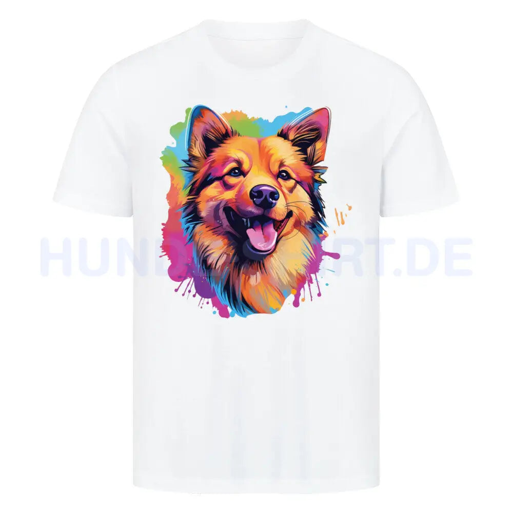 Premium T-Shirt "Finnischer Spitz - Paint" Weiß – hunde-shirt.de