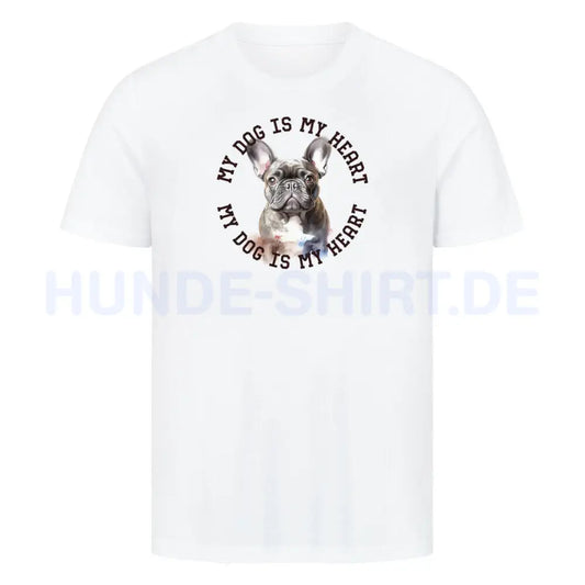 Premium T-Shirt "Französische Bulldogge blau H" Weiß – hunde-shirt.de