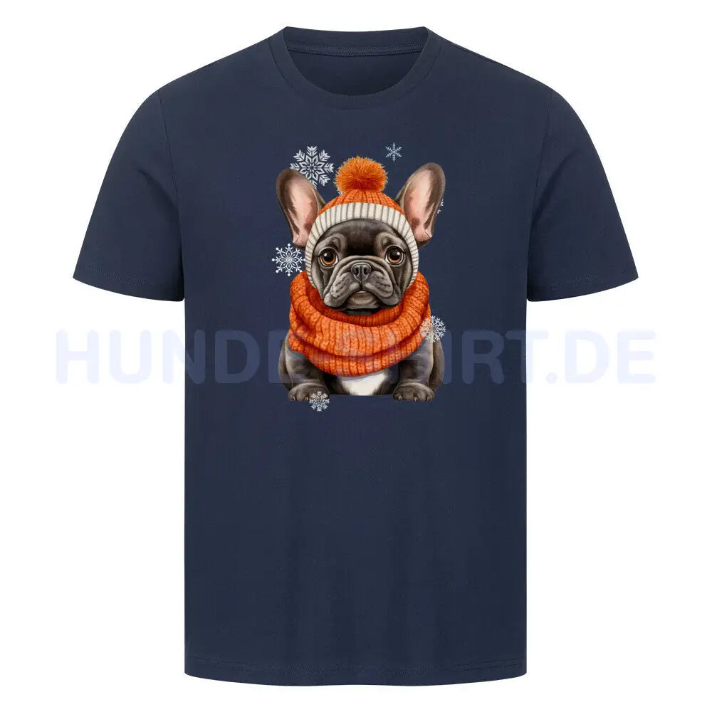 Premium T-Shirt "Frenchi Winter Orange" French Navy – hunde-shirt.de