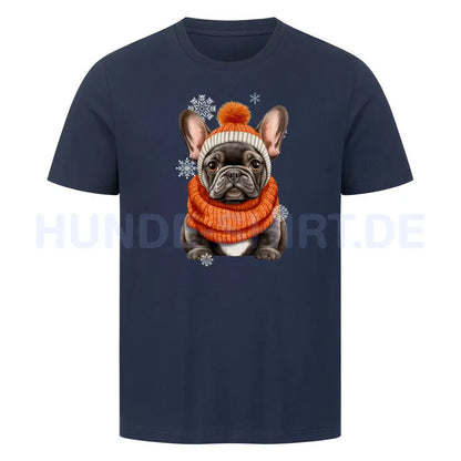 Premium T-Shirt "Frenchi Winter Orange" French Navy – hunde-shirt.de