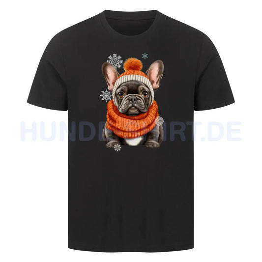 Premium T-Shirt "Frenchi Winter Orange" Schwarz – hunde-shirt.de