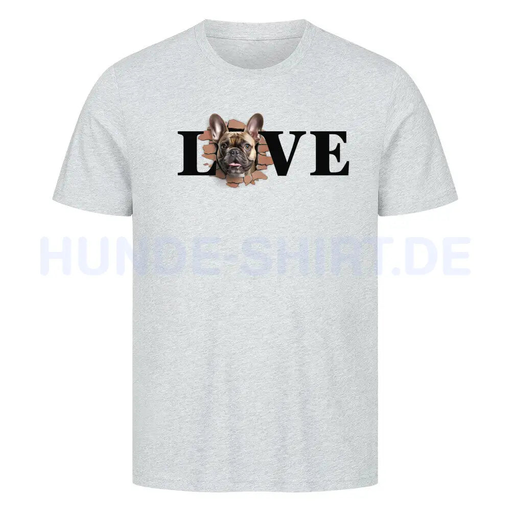 Premium T-Shirt "Frenchie braun LOVE" Heather Grey – hunde-shirt.de