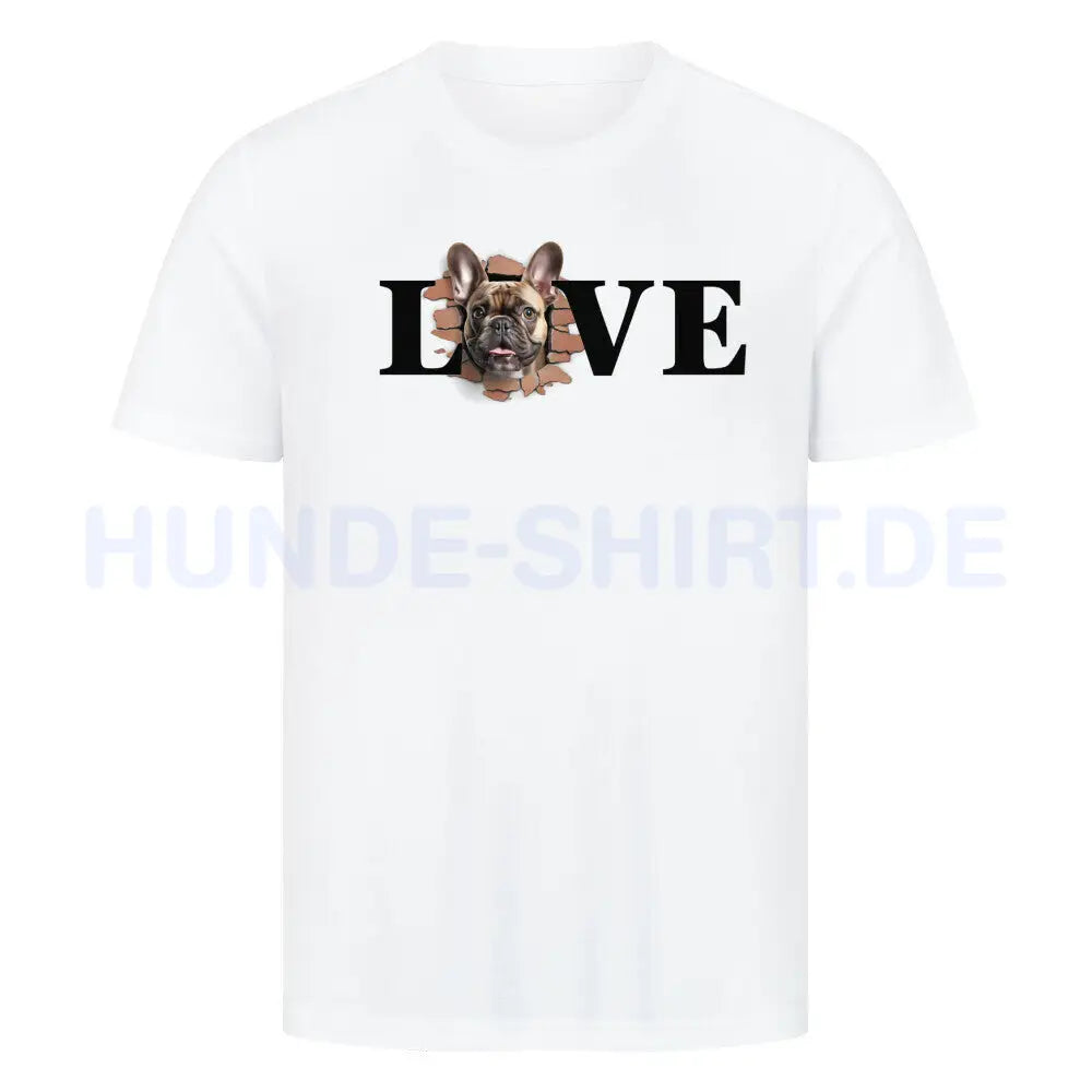 Premium T-Shirt "Frenchie braun LOVE" Weiß – hunde-shirt.de