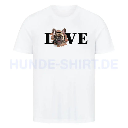 Premium T-Shirt "Frenchie braun LOVE" Weiß – hunde-shirt.de