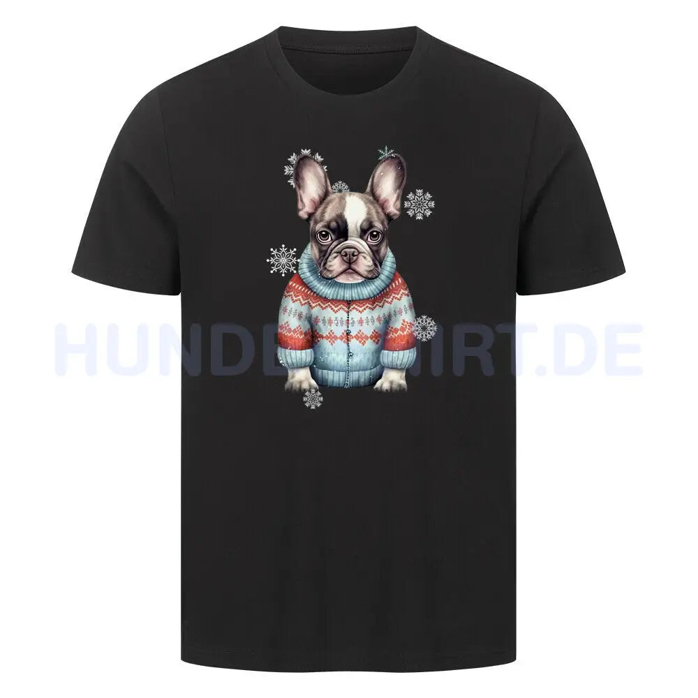 Premium T-Shirt "Frenchie Pullover blau" Schwarz – hunde-shirt.de