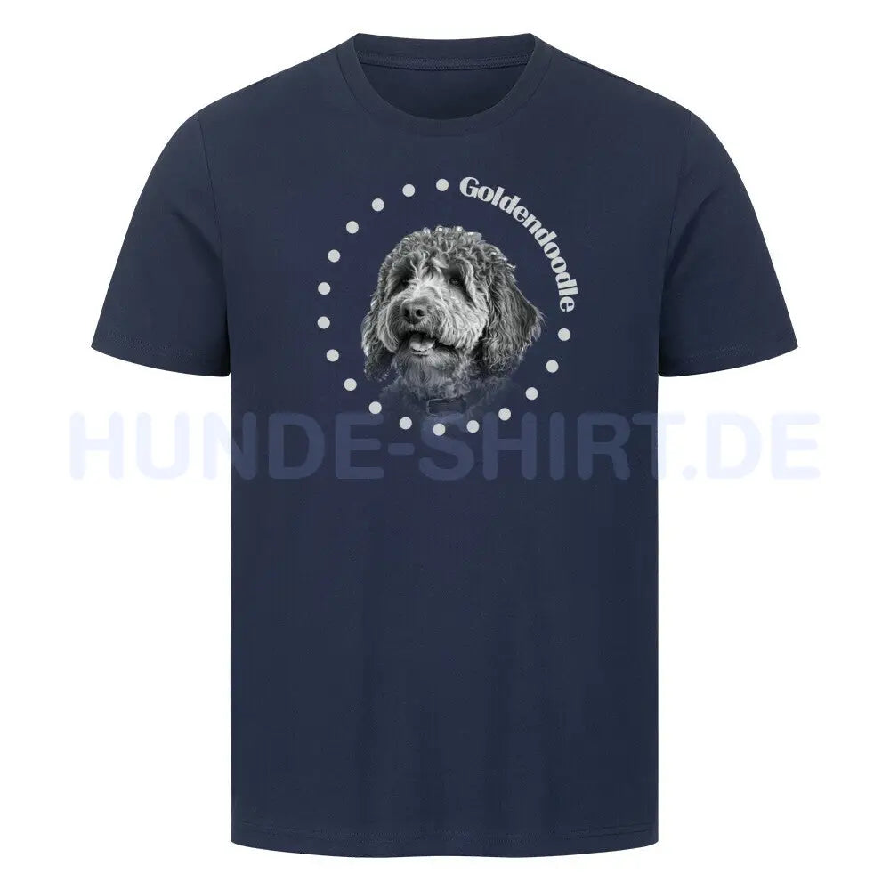 Premium T-Shirt "Golden Doodle Rounded" French Navy – hunde-shirt.de