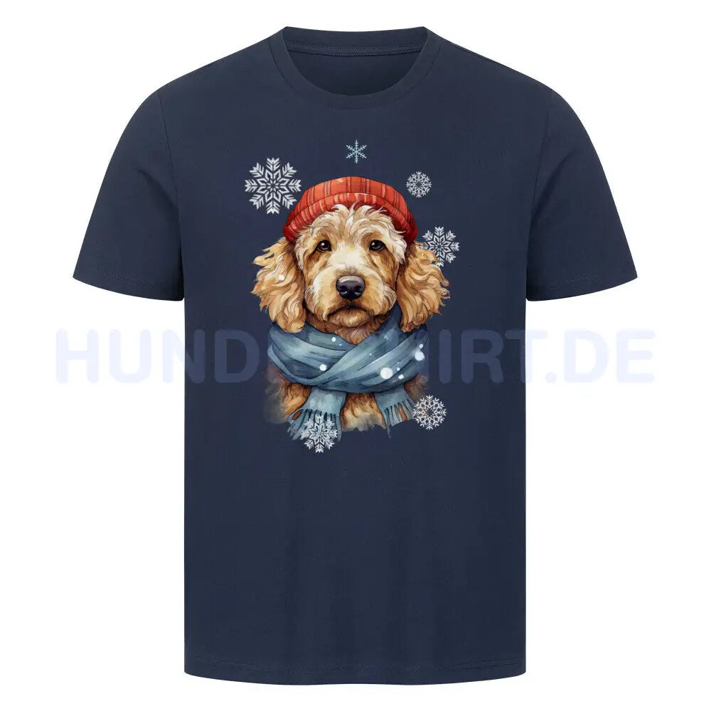 Premium T-Shirt "Golden Doodle Winter" French Navy – hunde-shirt.de