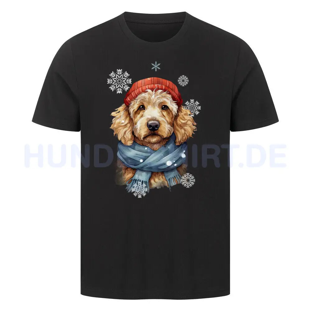 Premium T-Shirt "Golden Doodle Winter" Schwarz – hunde-shirt.de