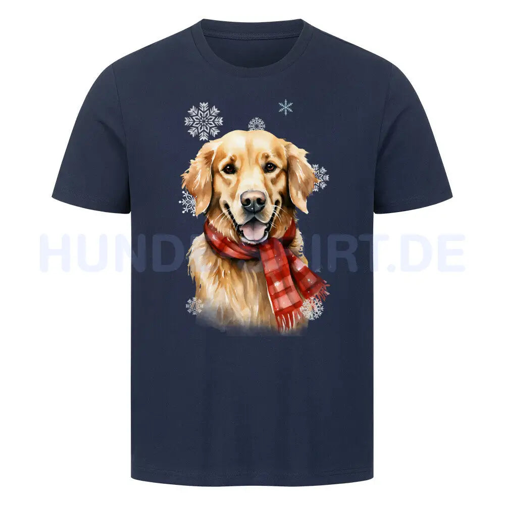 Premium T-Shirt "Golden Retriever Winter rot" French Navy – hunde-shirt.de