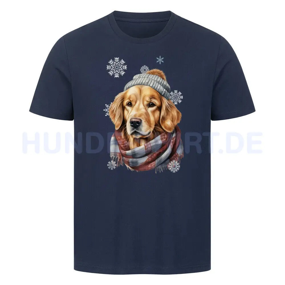 Premium T-Shirt "Golden Retriever Winter" French Navy – hunde-shirt.de