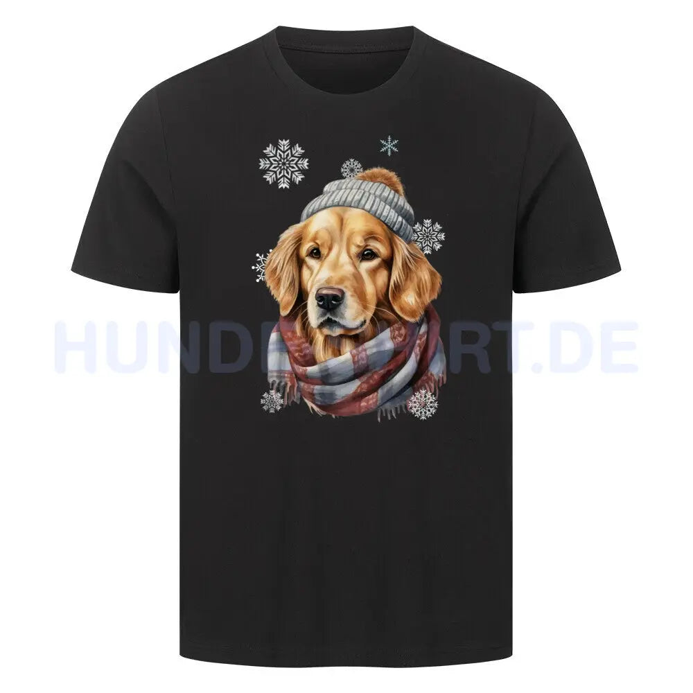 Premium T-Shirt "Golden Retriever Winter" Schwarz – hunde-shirt.de