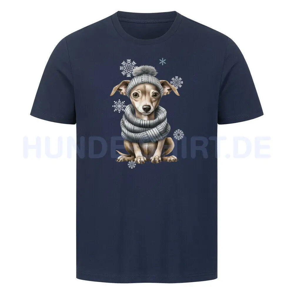 Premium T-Shirt "Greyhound Winter Grau" French Navy – hunde-shirt.de