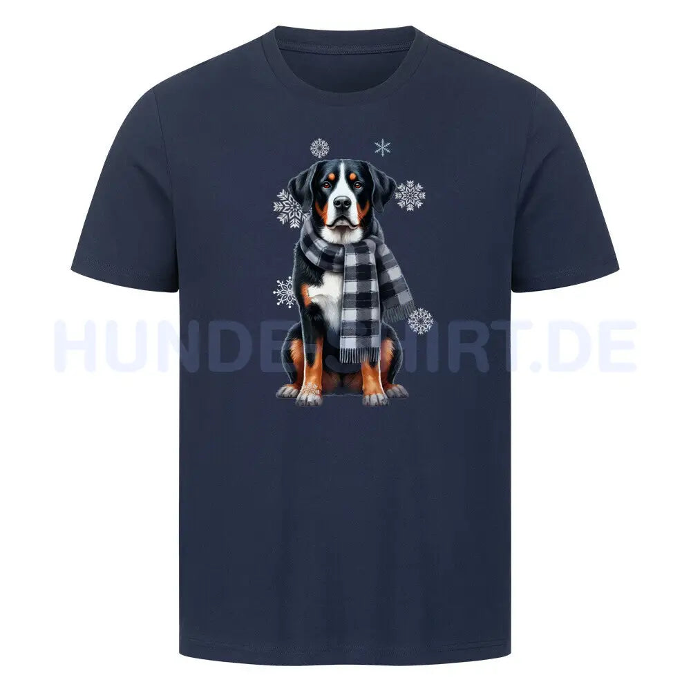 Premium T-Shirt "Großer Schweizer Sennenhund Winter" French Navy – hunde-shirt.de