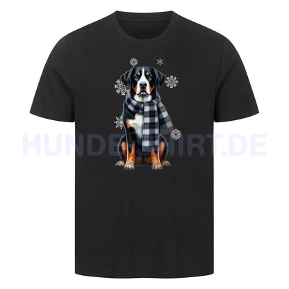 Premium T-Shirt "Großer Schweizer Sennenhund Winter" Schwarz – hunde-shirt.de