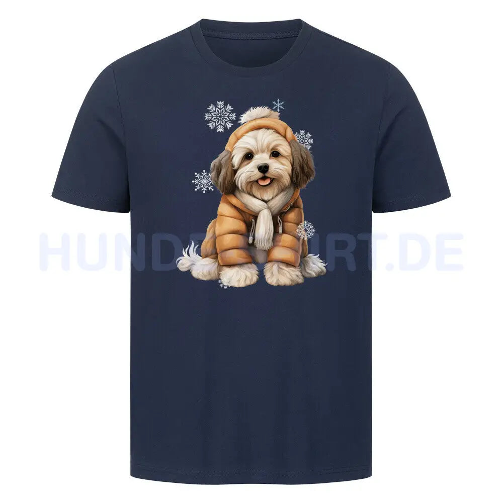 Premium T-Shirt "Havaneser Winterjacke" French Navy – hunde-shirt.de