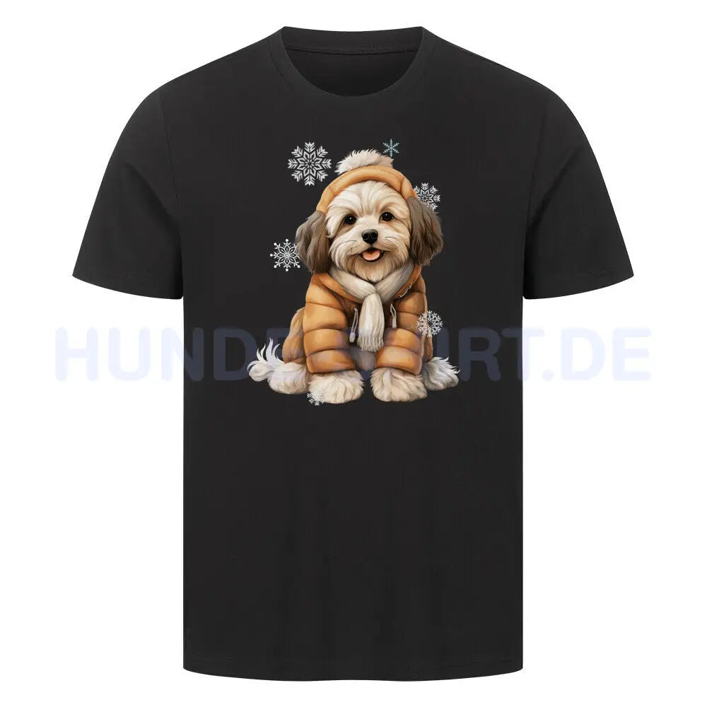 Premium T-Shirt "Havaneser Winterjacke" Schwarz – hunde-shirt.de